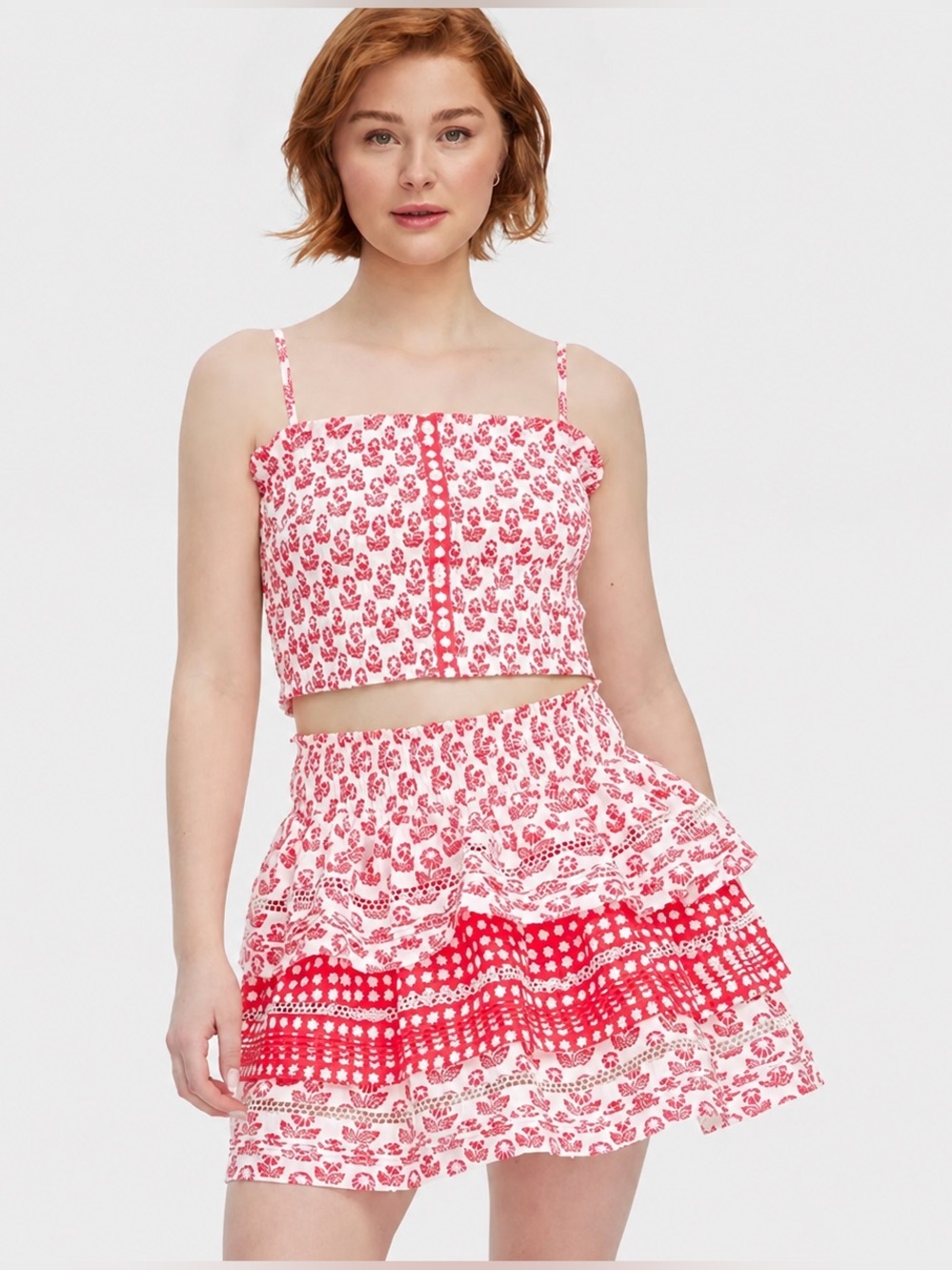 Roller Rabbit x Target Red White Smocked Crop Top Skirt Set NWT